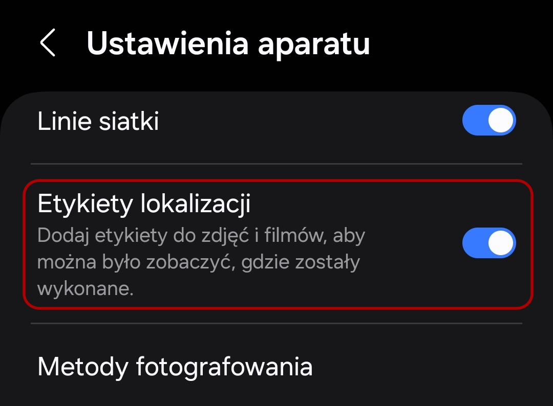 zmiana ustawień gps w aparacie